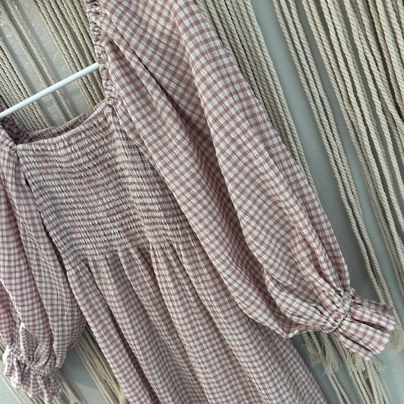 Smocked Long Bubbke Sleeve Gingham Dress - Picture 3 of 4